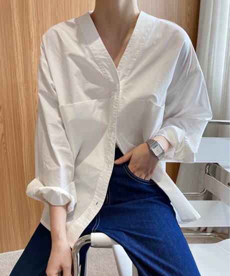 collarless v-neck shirt / 2color　hm2045