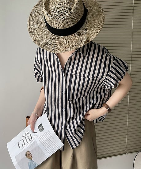 feminine stripe blouse / 2color　hm1478