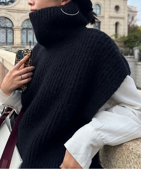 high-neck loose knit vest / 2color　hm1760
