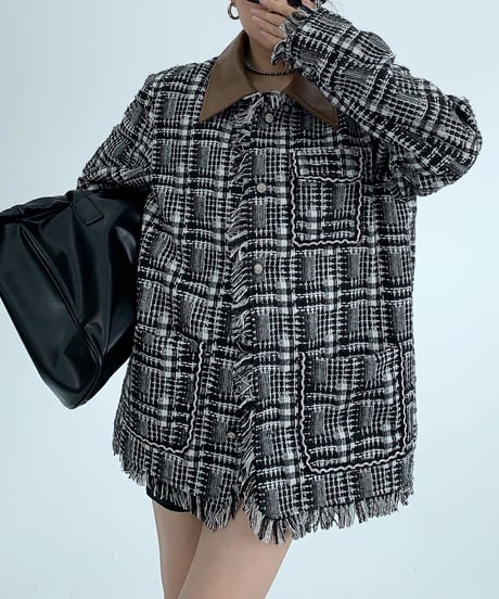 checked fringe jacket / 2color　hm1936