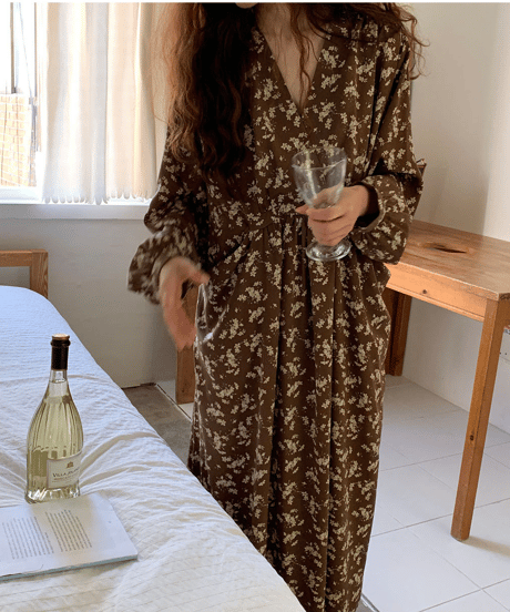 v-neck floral dress / 2color　hm2914