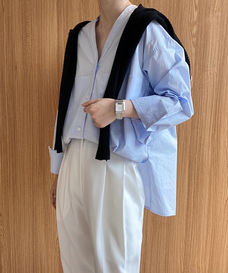 collarless v-neck shirt / 2color　hm2045