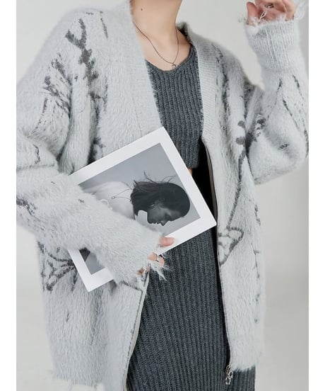 front zipper knit cardigan　hm1829