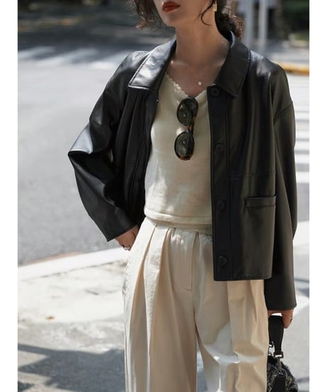 chic black leather jacket　hm2512