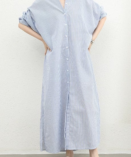 《即納》striped shirt dress / 6color　hm2538