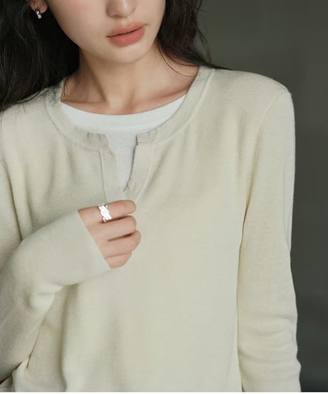 fake two-piece knit shirt  / 2color　hm2549