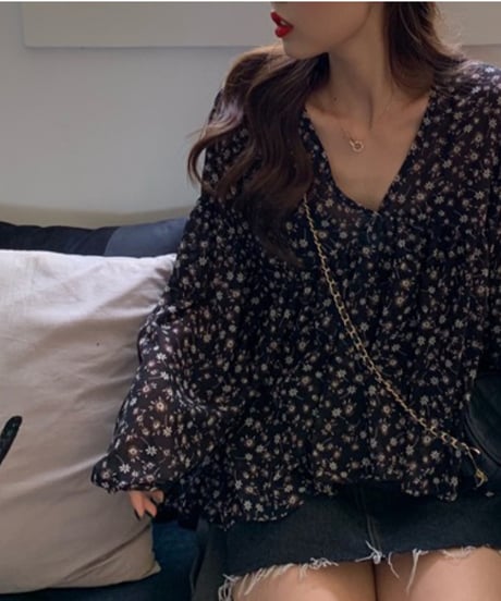 floral chiffon blouse / 2color　hm2911