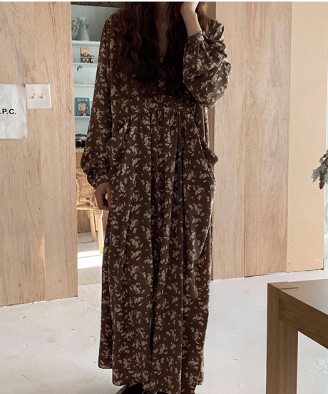 v-neck floral dress / 2color　hm2914