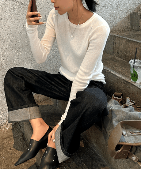 thin simple knit top / 3color　hm1288
