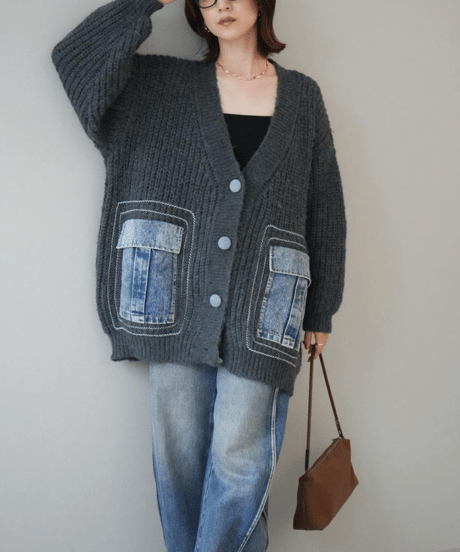 denim × knit cardigan　hm2752