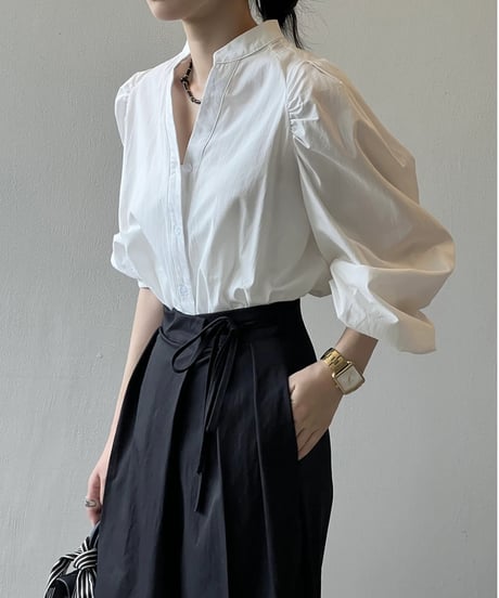 gathered puff sleeve shirt / 2color　hm1715