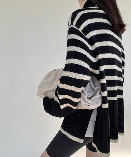 striped turtleneck knit / 2color　hm1658