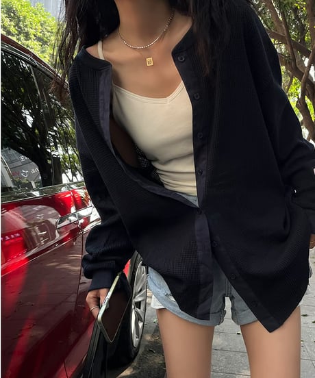 loose waffle cardigan / 2color　hm1038
