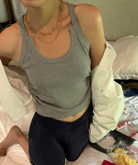 design neck tank top / 2color　hm1458