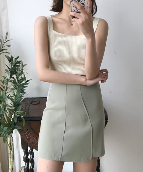 square neck lib knit tank top /5color　hm1513