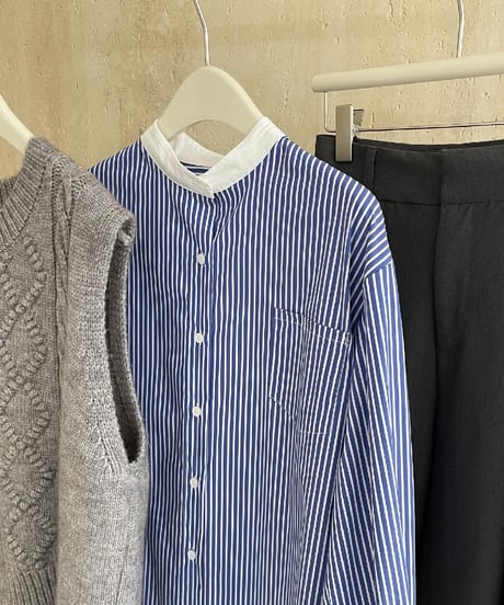 striped collarless blouse　hm2043