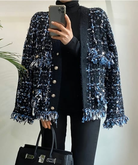 fringed tweed jacket / 2color　hm1813