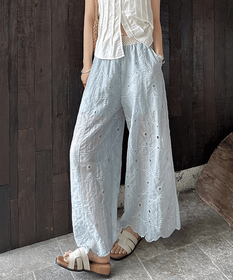 embroidered wide pants / 4color　hm2869