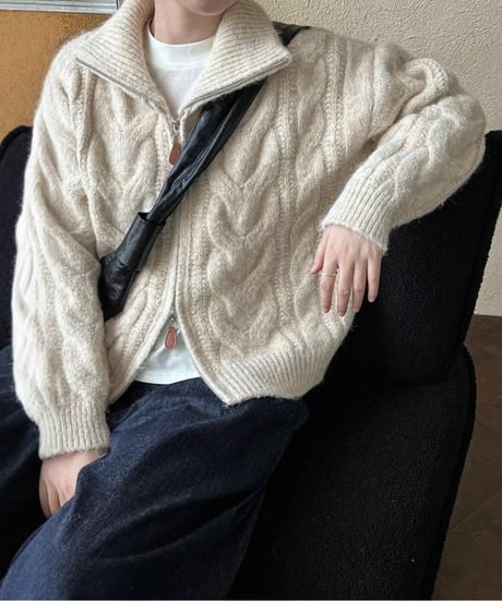cable knit zip cardigan / 3color　hm2694