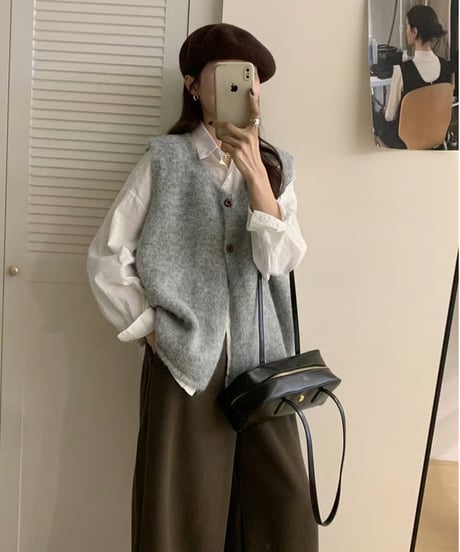 fluffy crewneck vest / 4color　hm2679