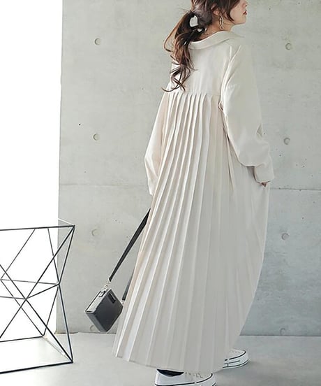 back pleats shirt dress / 4color　hm2578