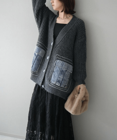 denim × knit cardigan　hm2752