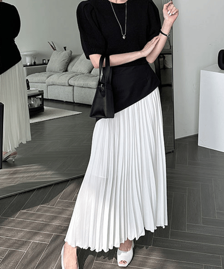 asymmetric pleated skirt / 2color　hm2834