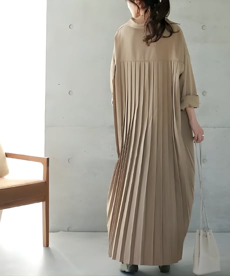 back pleats shirt dress / 4color　hm2578