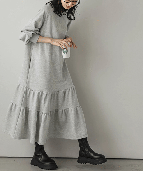 tiered sweatshirt dress / 4color　hm2798