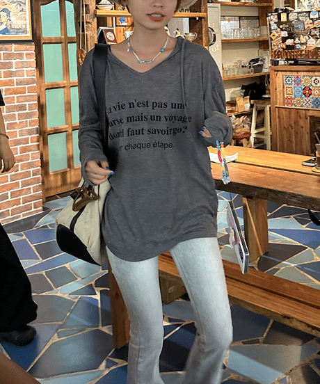 letter print hooded top / 2color　hm1446