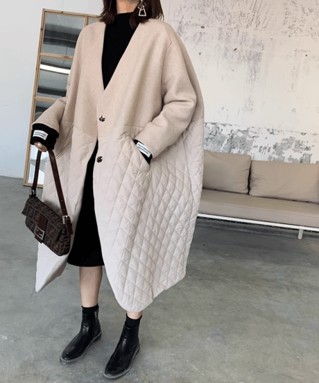v-neck quilted coat / 2color　hm1745