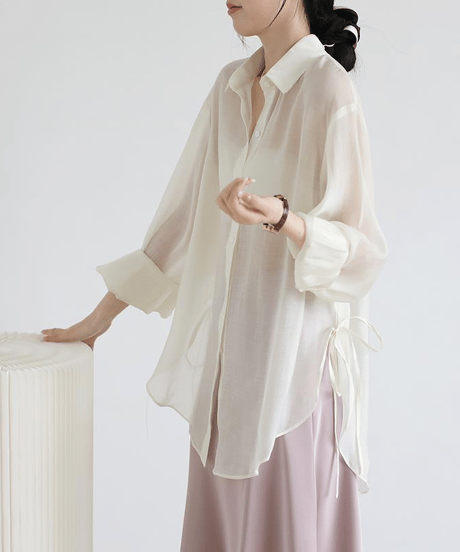 ribbon sheer shirt / 5color　hm2880*