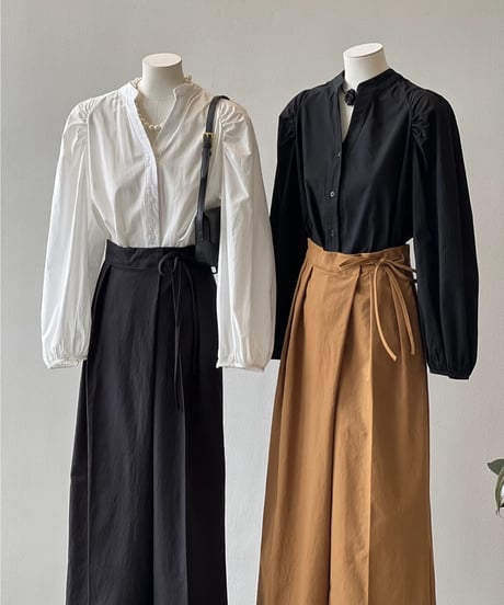 gathered puff sleeve shirt / 2color　hm1715