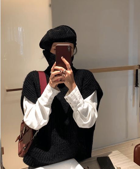 high-neck loose knit vest / 2color　hm1760