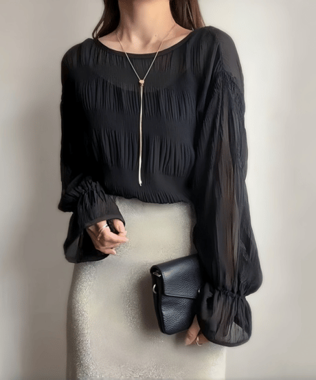 ribbon pleated blouse / 3color　hm2970