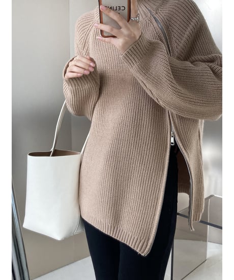 zipper high neck knit / 4color　hm1659