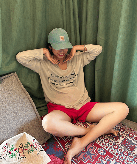 letter print hooded top / 2color　hm1446