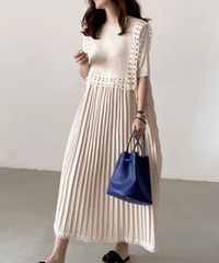 pleated lace dress / 2color　hm2861