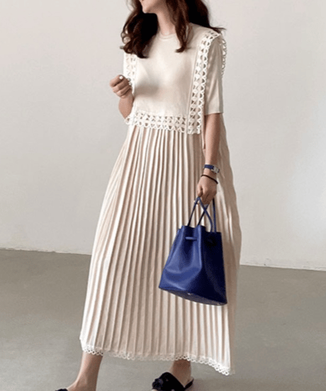 pleated lace dress / 2color　hm2861