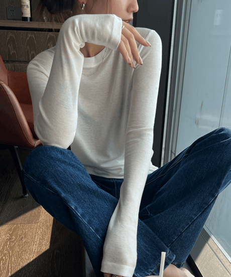 《即納》slim round neck top / 4color　hm1432