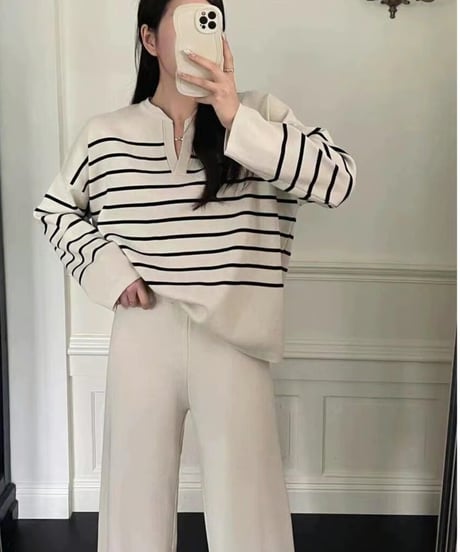 striped knit set-up / 4color　hm2516