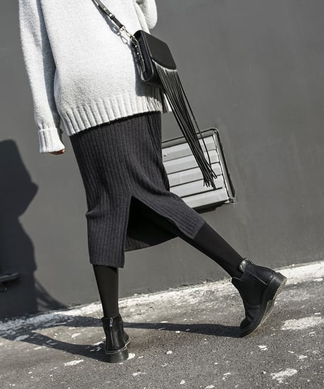 pencile slit knit skirt / 3color　hm2662