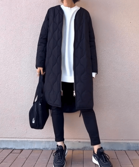 quilted hooded long coat / 3color　hm2690