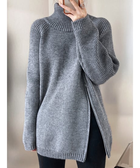 zipper high neck knit / 4color　hm1659
