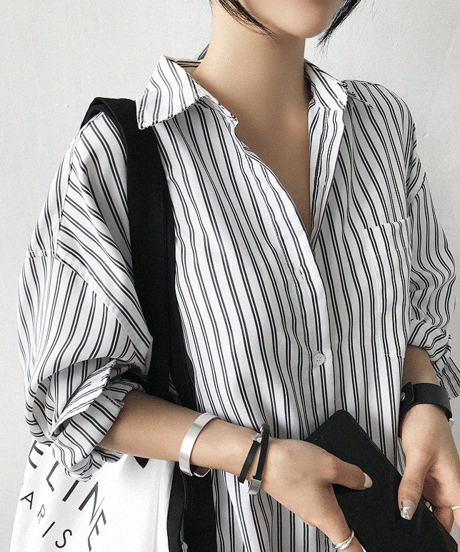 striped long shirt dress / 2color　hm2830