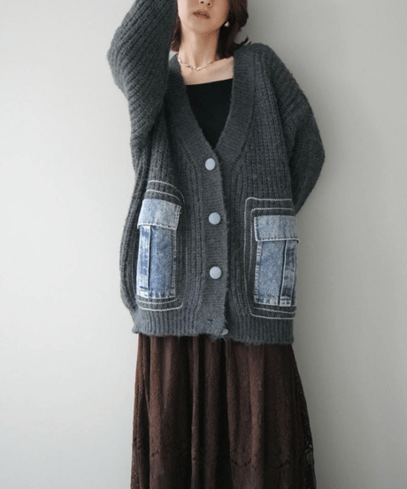 denim × knit cardigan　hm2752