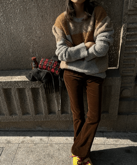 block check knit top / 2color　hm1113