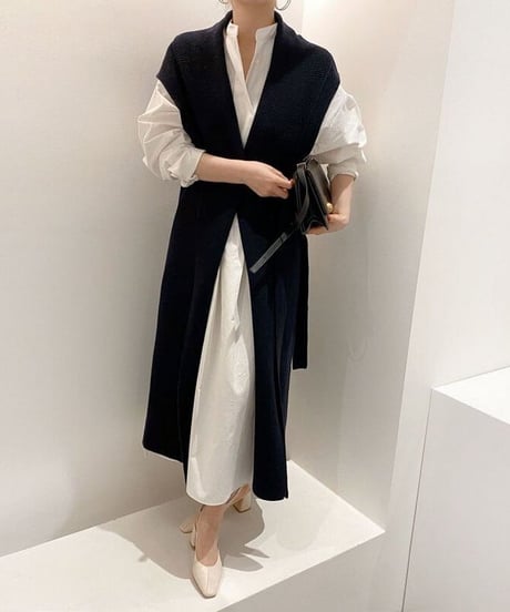puff sleeve dress / knit vest　hm1721