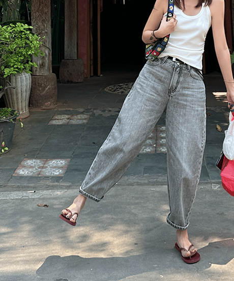 tapered cropped denim pants / 2color　hm1453