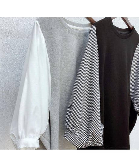 checked sleeve blouse / 3color　hm2636
